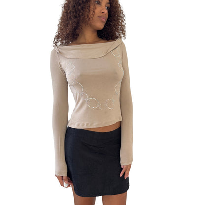 Vintage Castelbajac beige embellished off-shoulder top (S)