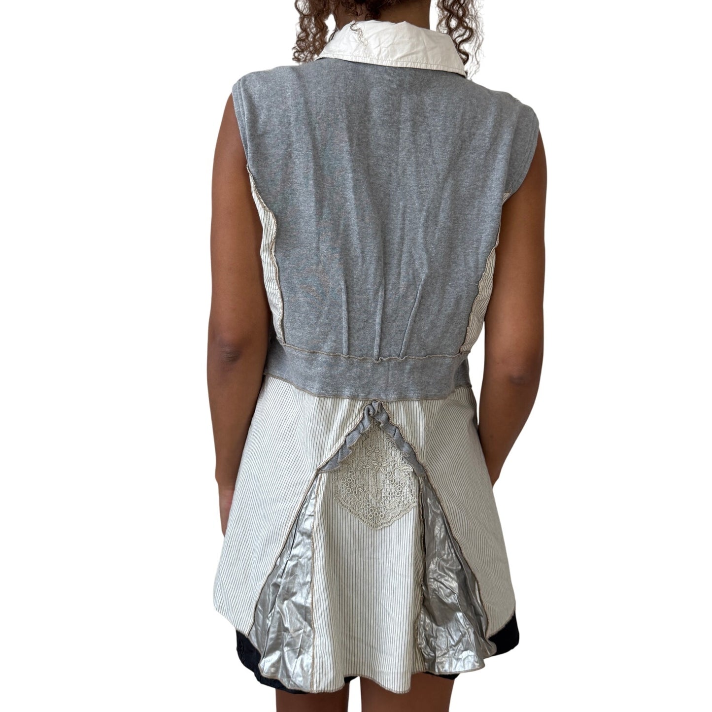 Vintage Italian mixed-fabric sleeveless patchwork tunic vest (Medium)