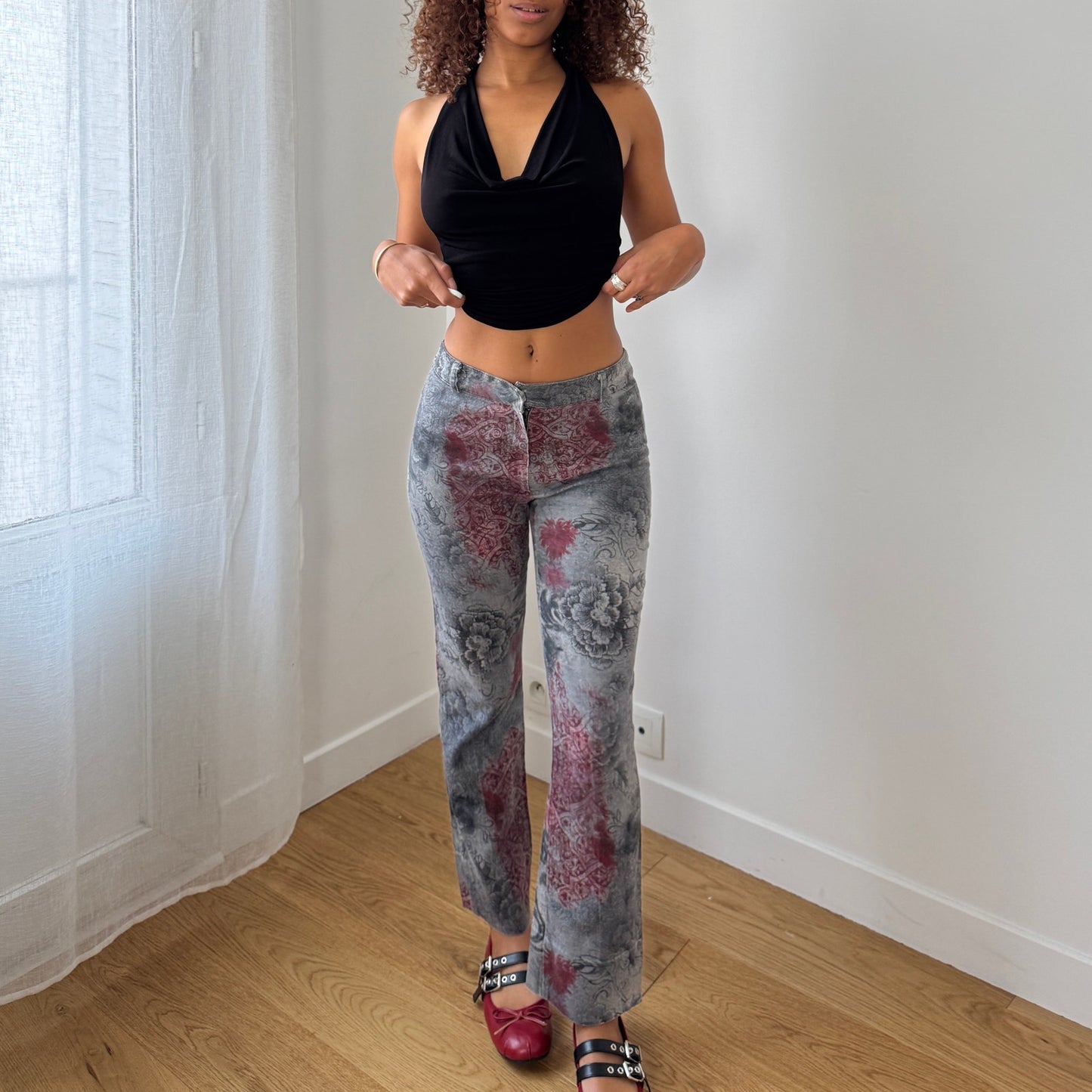 Vintage French abstract floral printed pants (XS/S)