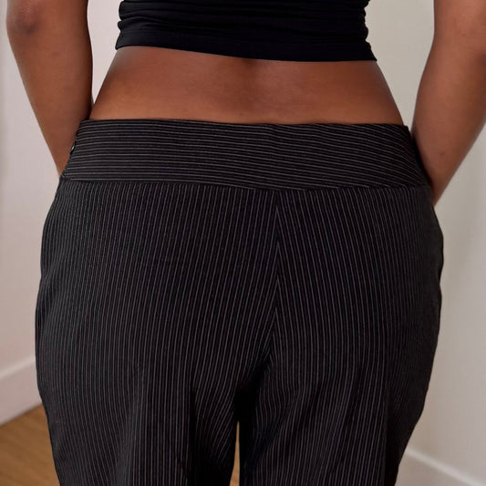 European vintage Y2K black & white pinstripe low-rise trousers with flared wide legs