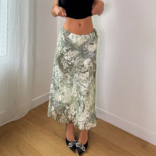 Vintage Sage Floral Mesh Midi Skirt Y2K Tie Side Fairy Skirt (S/M) ⠀