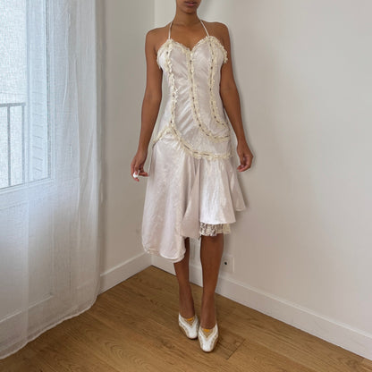 Vintage Italian Satin-Look Halter Asymmetric Dress (XS/S)