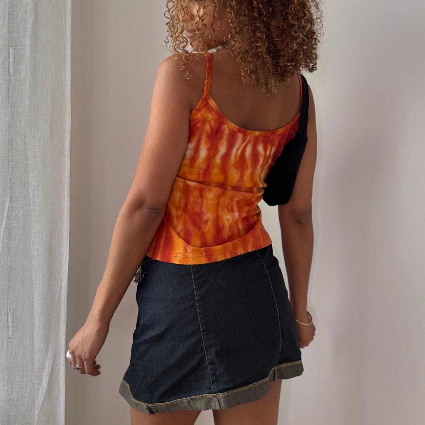 Extyn Orange Tie Dye Cami Top Rhinestone Logo Italian Y2K (S/M)