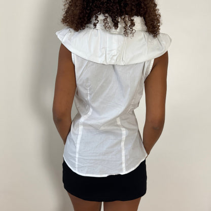 Vintage Italian Statement Ruffle-Scarf Blouse (S)