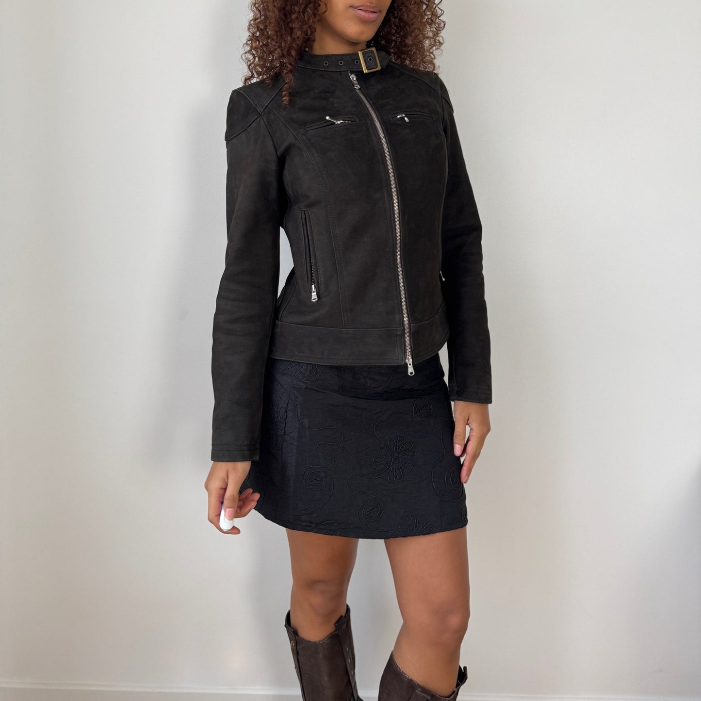 Italian Vintage Suede Leather Moto Jacket (Small)