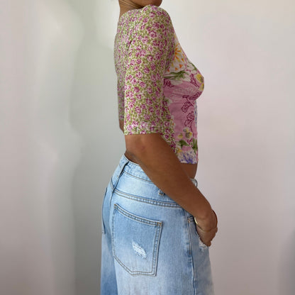Vintage La Perla Floral Mesh Top Designer Y2K Sheer Stretch Top (S) ⠀
