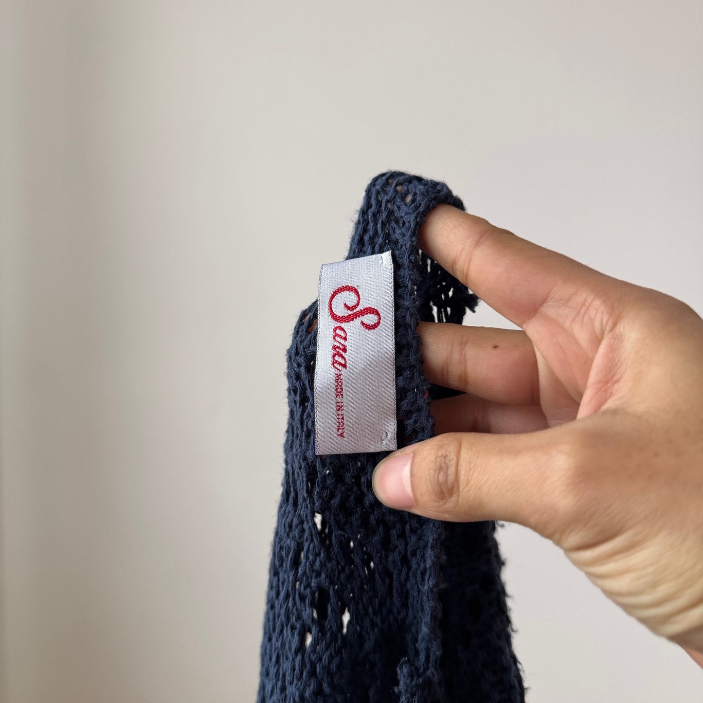 Vintage 90s Italian Blue Open Knit Tie Front Cardigan Sheer (S)