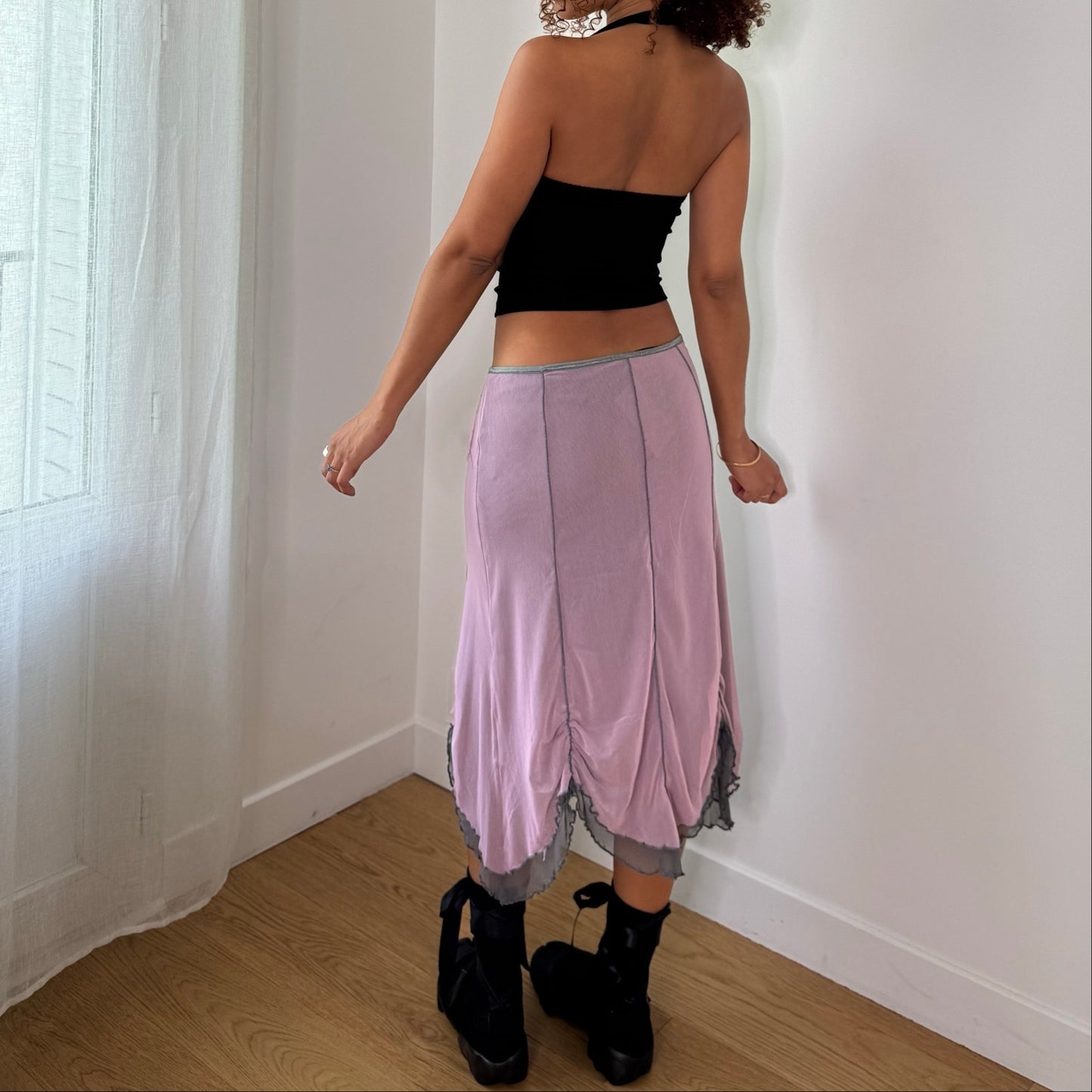 Vintage Pink Mesh Handkerchief Midi Skirt Deadstock Euro Y2K (S)