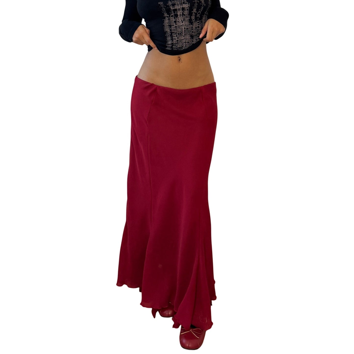 Vintage Italian burgundy / red mesh maxi skirt (Medium)