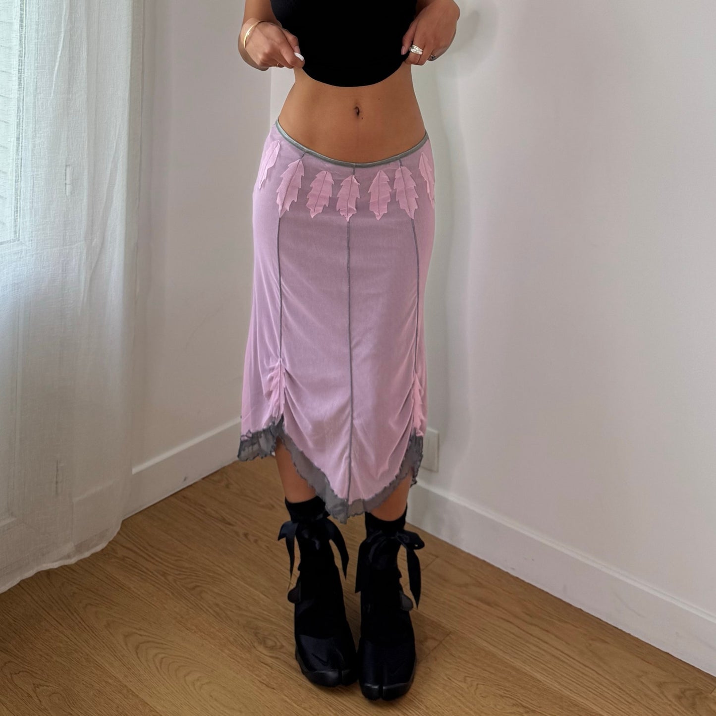 Vintage Pink Mesh Handkerchief Midi Skirt Deadstock Euro Y2K (S)
