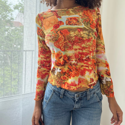 Vintage Euro Renaissance Print Mesh Top (S)