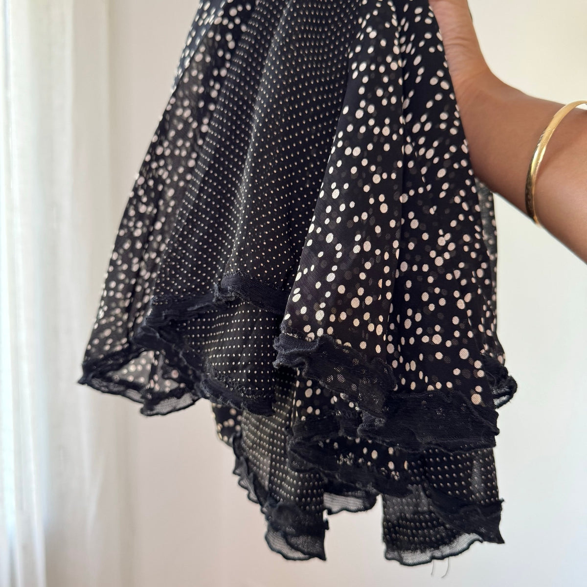 Vintage Italian Polka Dot Mesh Midi Skirt (S)