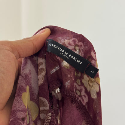 Italian Vintage Semi-Sheer Chiffon Bias-Cut Floral Midi Dress (M/L)