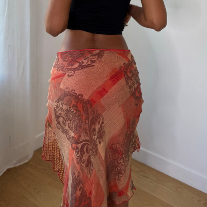 Italian Vintage Silk Mesh Asymmetric Skirt