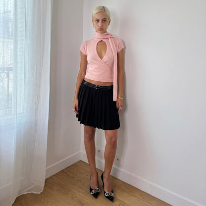 Vintage Italian Black Mesh Sequin Waist Mini Skirt (S)
