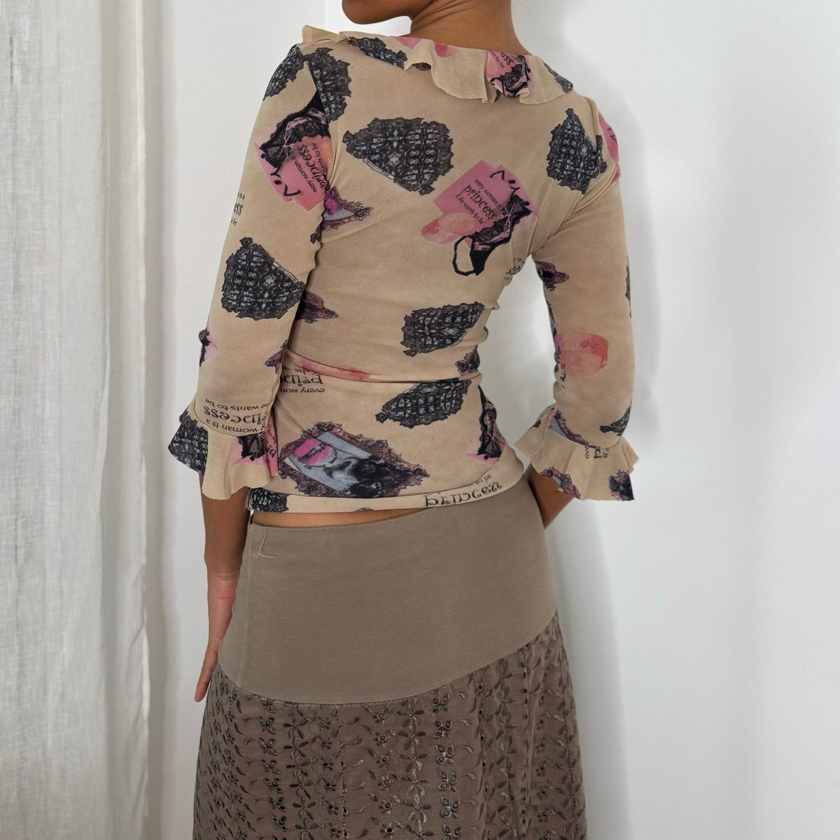 Italian Vintage Layered Graphic Mesh Top