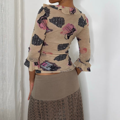 Italian Vintage Layered Graphic Mesh Top