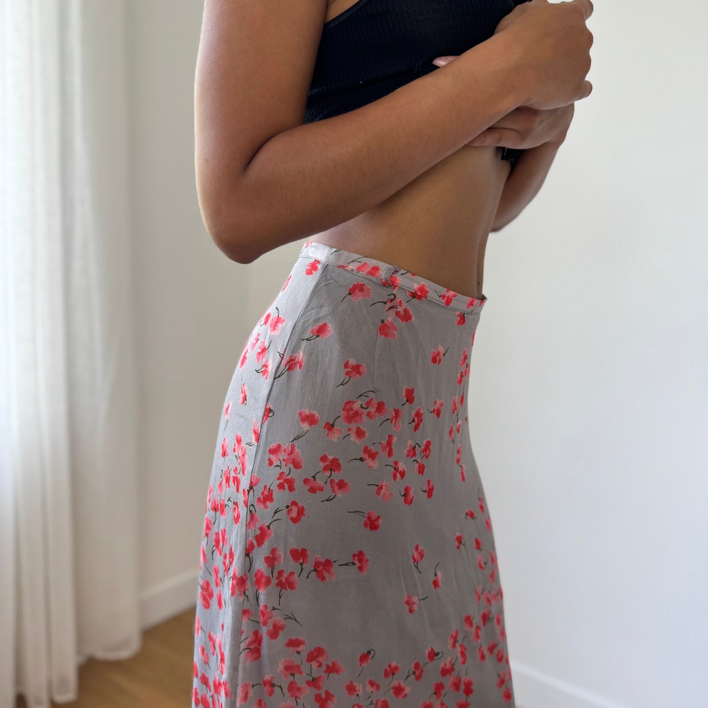 Vintage Italian Mesh Floral Maxi Skirt (XS/S)