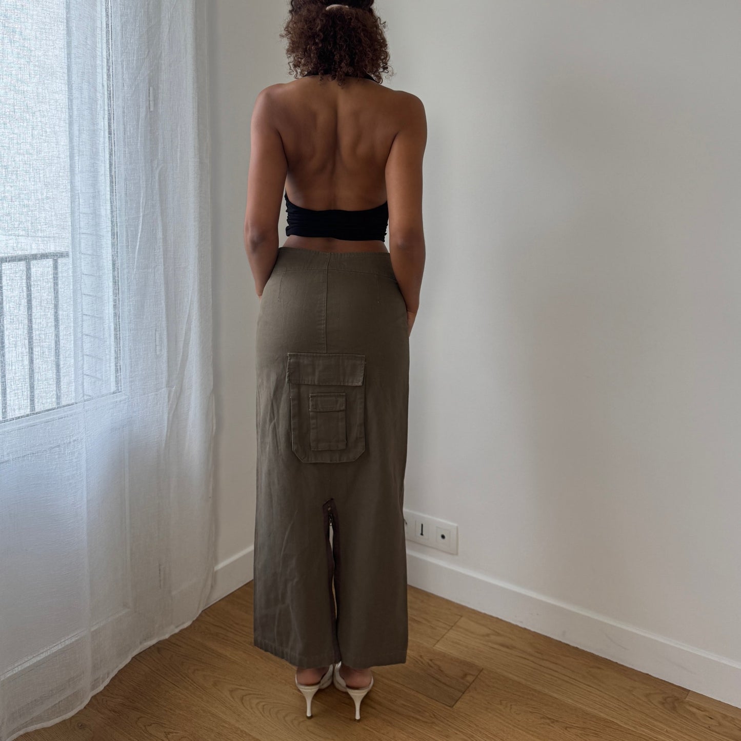 Euro vintage khaki utility maxi skirt (Small)