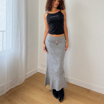 Vintage Euro grey skirt with embroidered floral hem — deadstock (Small)