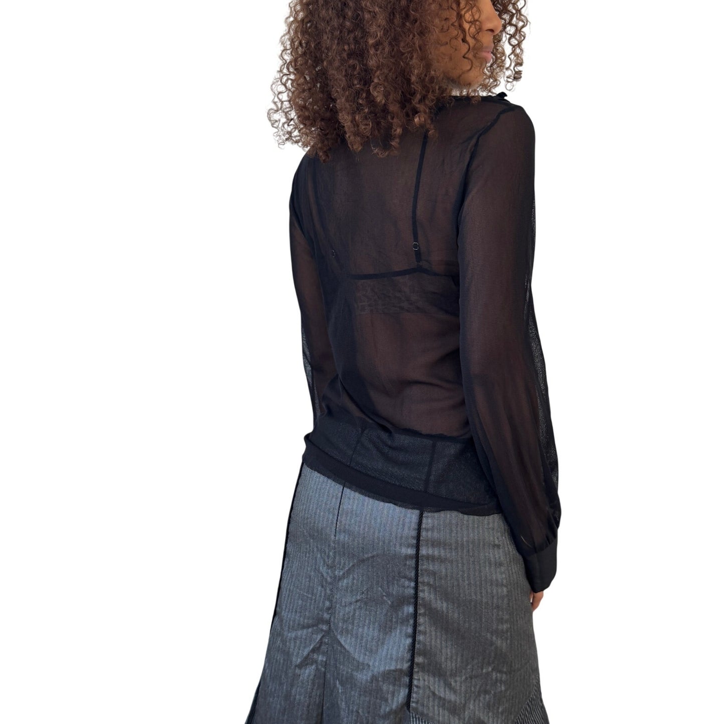 Vintage Italian sheer mesh ruffle blouse with black sequins (M/L)