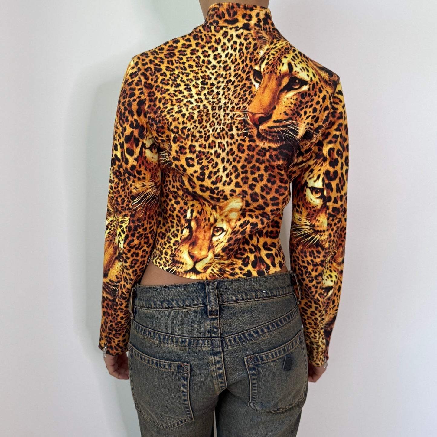 Vintage Brown Black Leopard Print Zip Up Jacket Italian Y2K (S)