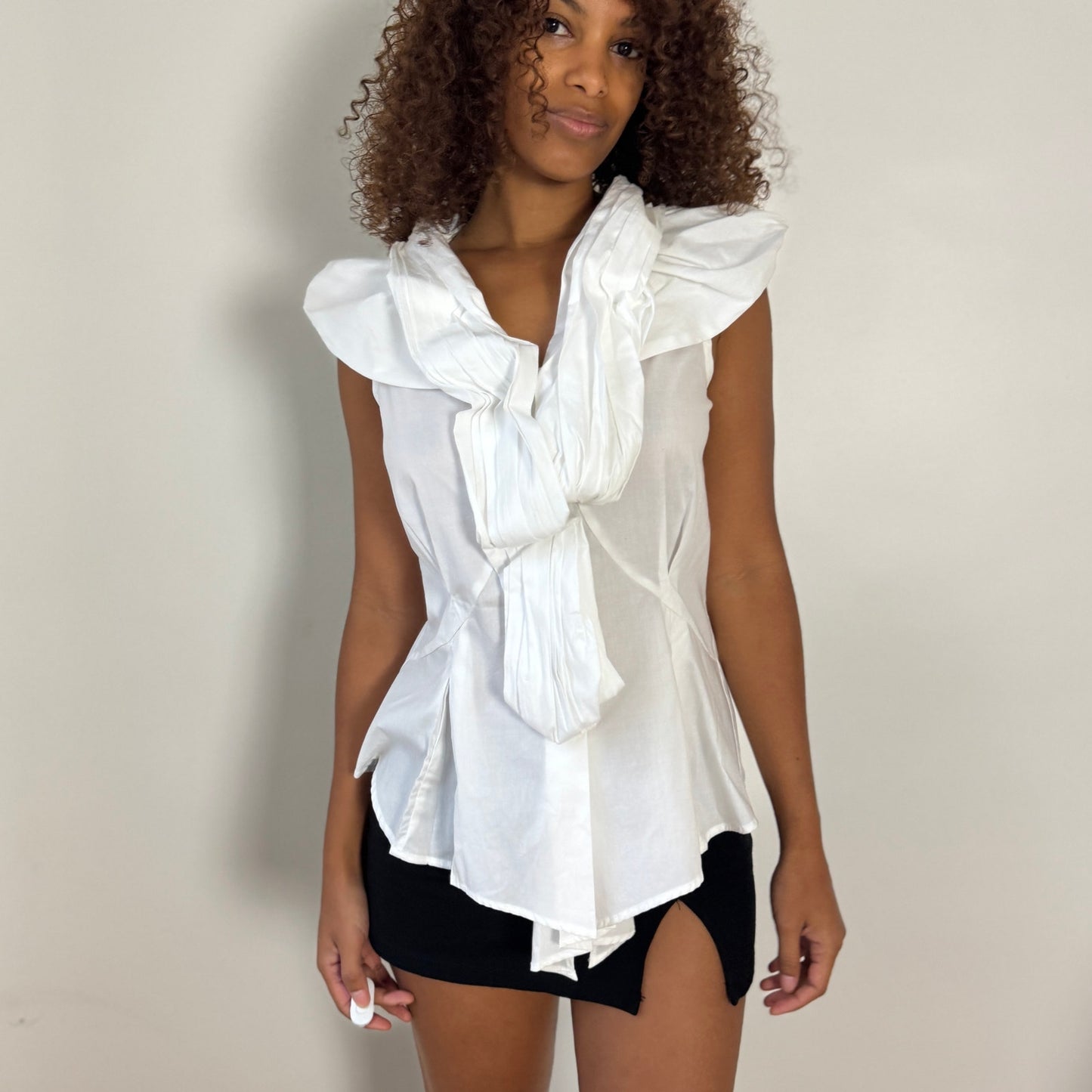 Vintage Italian Statement Ruffle-Scarf Blouse (S)