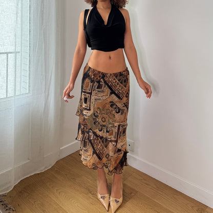 Vintage Tribal Mesh Midi Skirt Y2K Abstract Fairy Grunge Skirt (S) ⠀