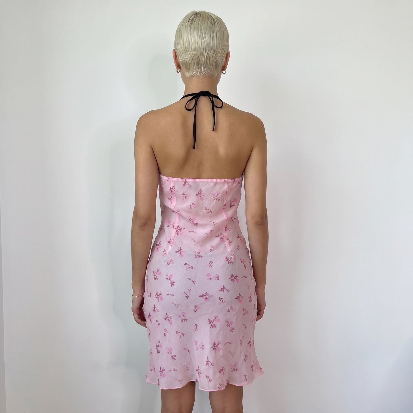 Vintage Pink Floral Silk Slip Dress (S)
