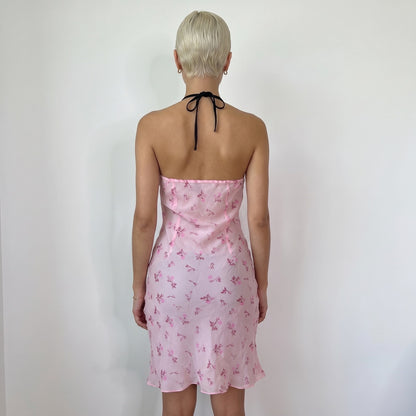 Vintage Pink Floral Silk Slip Dress (S)