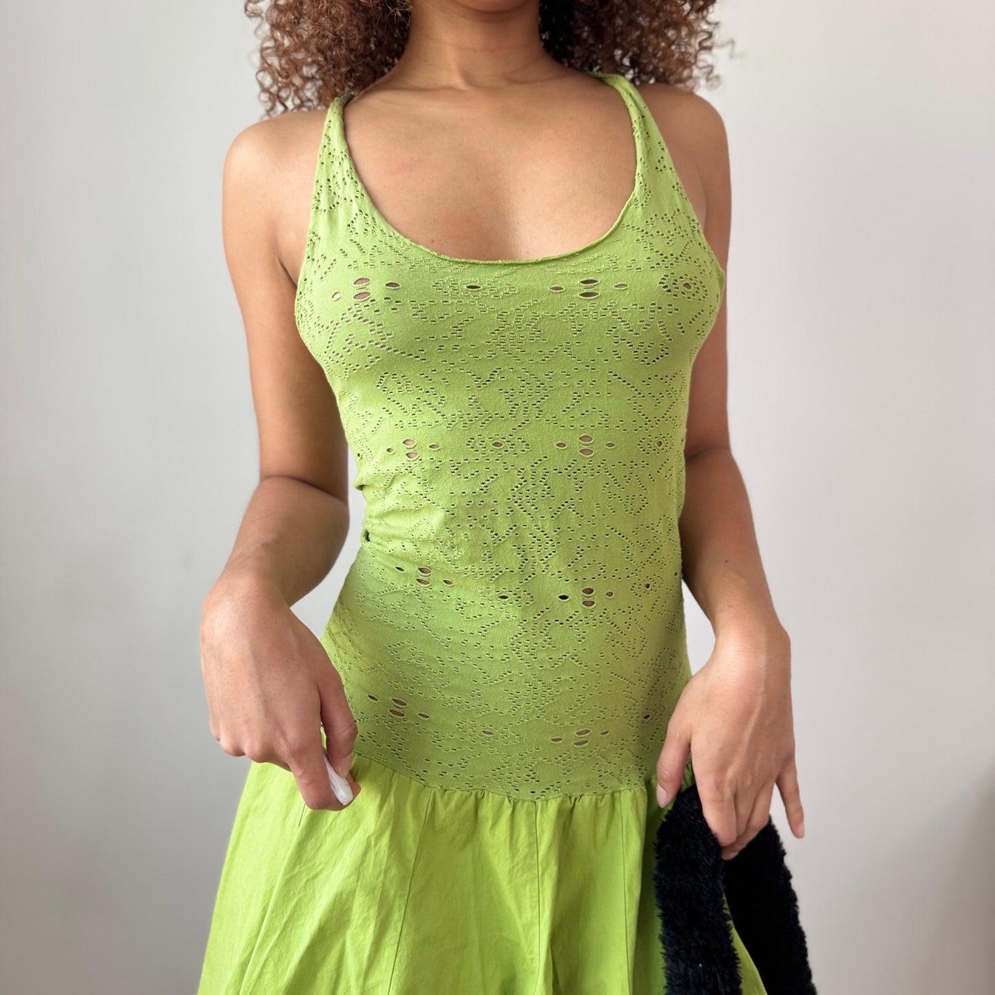 Vintage Brazilian Designer Lime Green Dress Drop Waist Y2K (XS/S)