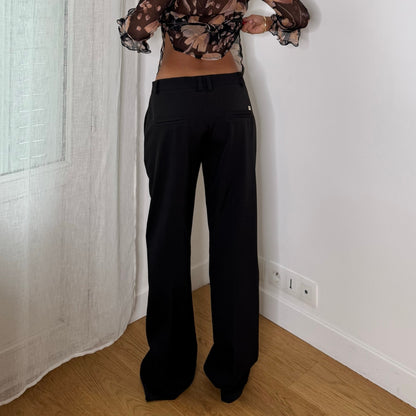 Italian Vintage Black Low Rise Tailored Straight Leg Flared Trousers