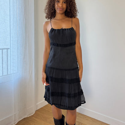 Italian Vintage 100% Silk Tiered Spaghetti-Strap Dress (S)