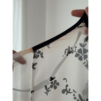 Vintage Black & White Toile Mesh Cami Top Sheer Italian Y2K (S)
