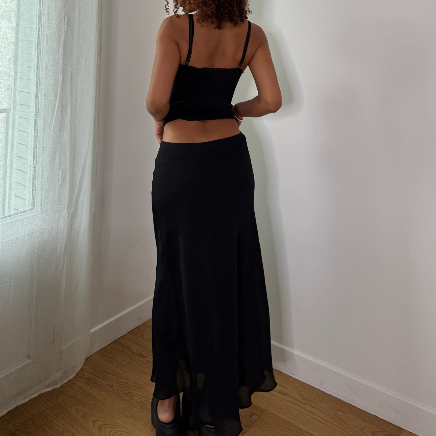 Vintage Black Mesh Midi Skirt Double Lined Italy Y2K (M)