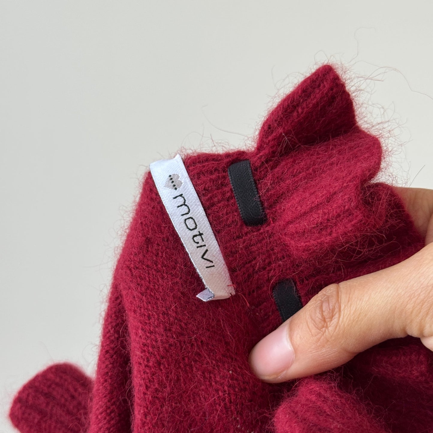 Vintage Euro Burgundy Angora Ruffle Neck Knit Long Sleeve Top (Small)