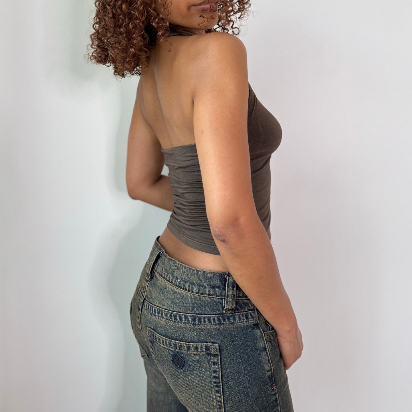 Vintage Brown Open Back Halter Top Italian Y2K (S)