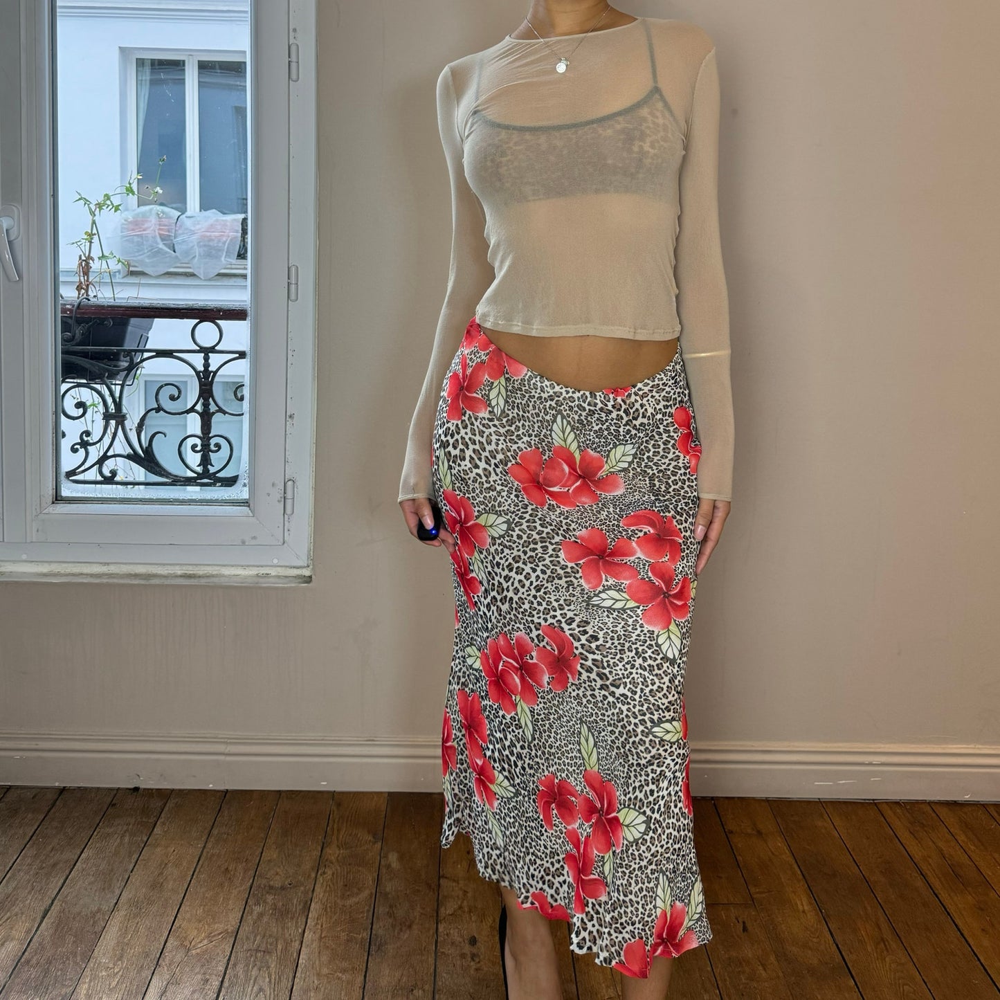 Vintage Cheetah & Floral Print Skirt (S)