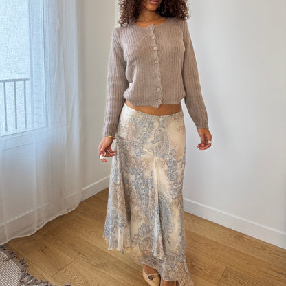 Italian Vintage taupe ribbed mohair-blend knit button-front cardigan (Medium)