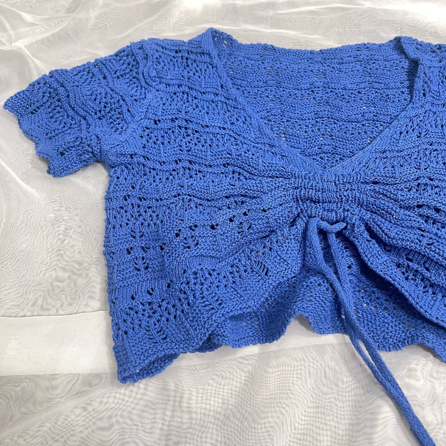 Made in Italy - Vintage 90s blue crochet (XS-M) Crop top 100% cotton Festival