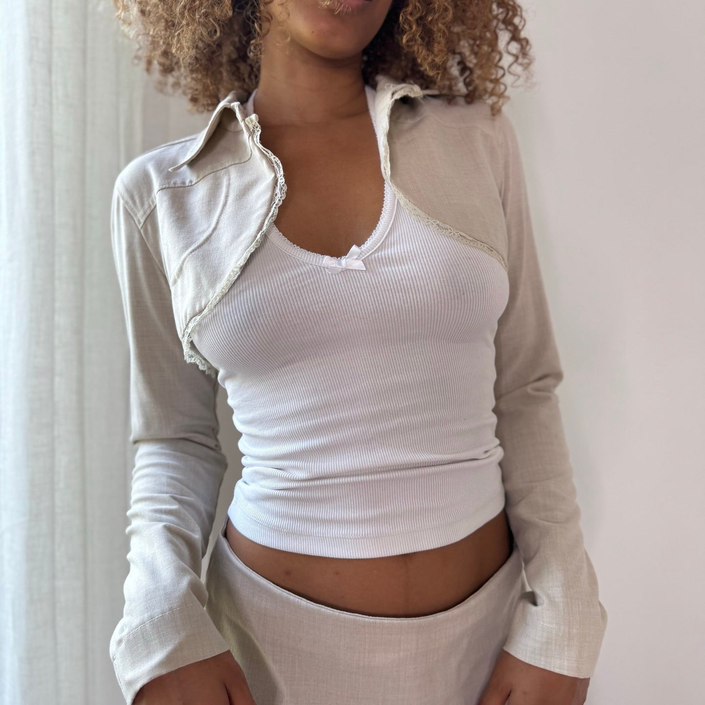 Vintage Cream Bolero & Lace Mini Skirt Set French Y2K Coquette (S)