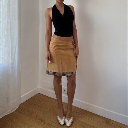 Vintage Camel Suede Leather Mini Skirt (S)