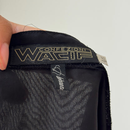 Italian Mesh Sheer Button-Up with Rhinestone Pocket (Small)