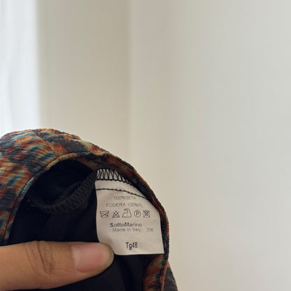 Vintage Italian Silk Mesh Midi Skirt Abstract Animal Print Ruffle Hem (S)