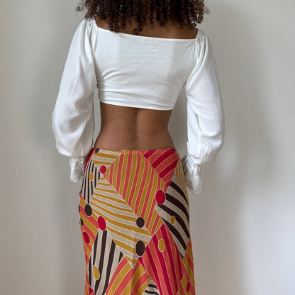 Vintage White Cotton Puff Sleeve Crop Top Square Neck Italian Y2K (S/M)