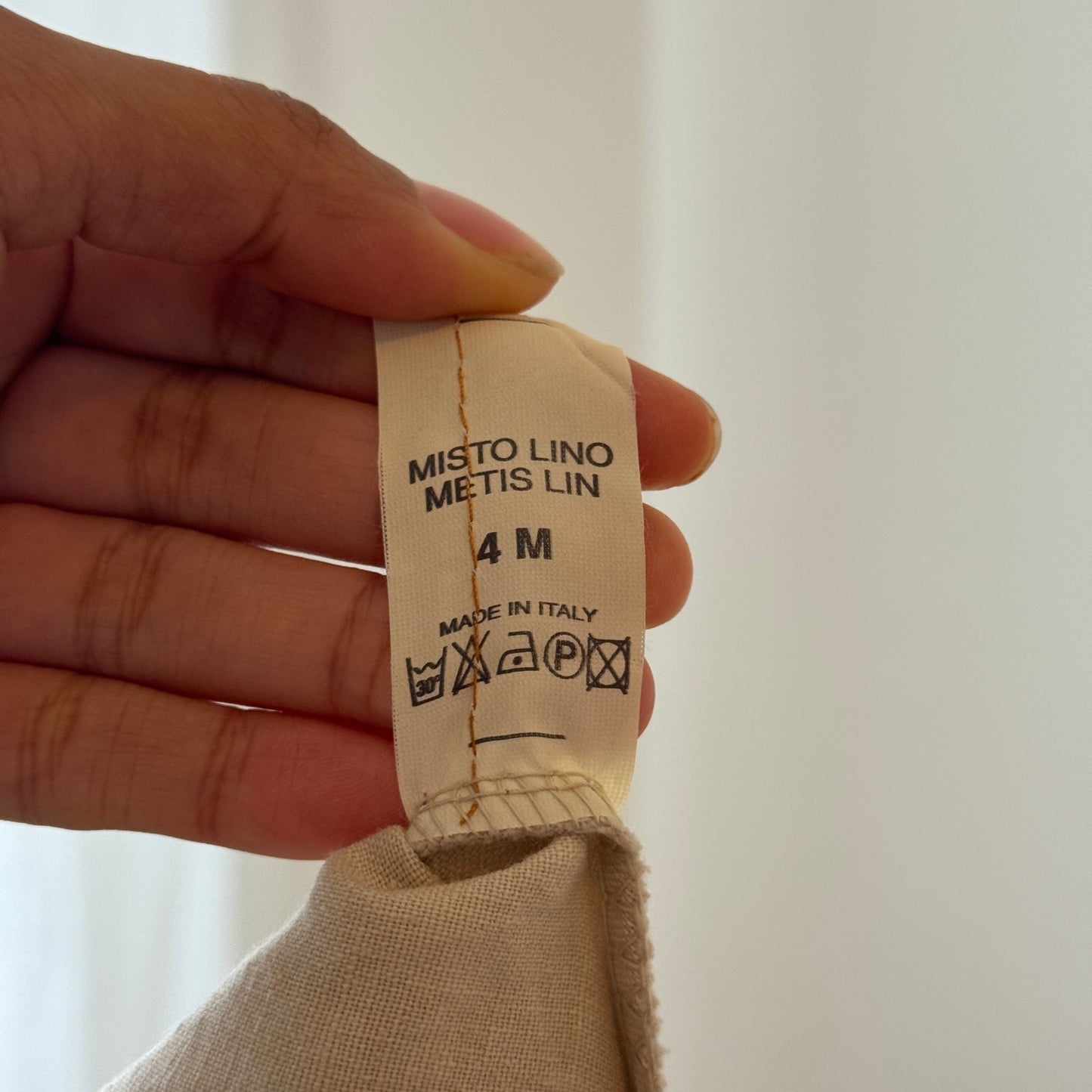 Vintage Italian Beige One-Shoulder Linen Dress (S)