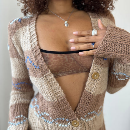 Italian Vintage neutral stripe hand-detail knit button cardigan (S/M)