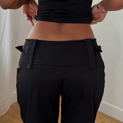 Vintage Black Buckle Waist Flare Pants Euro Y2K Trousers (S)