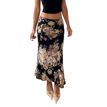 Euro Vintage Mesh Floral Maxi Skirt (Small)