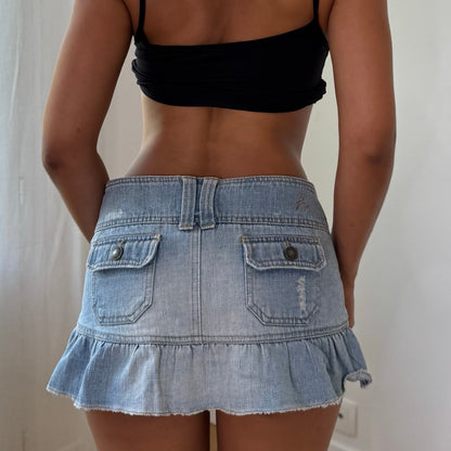 Vintage Light Blue Denim Pleated Micro Mini Skirt Y2K (S)